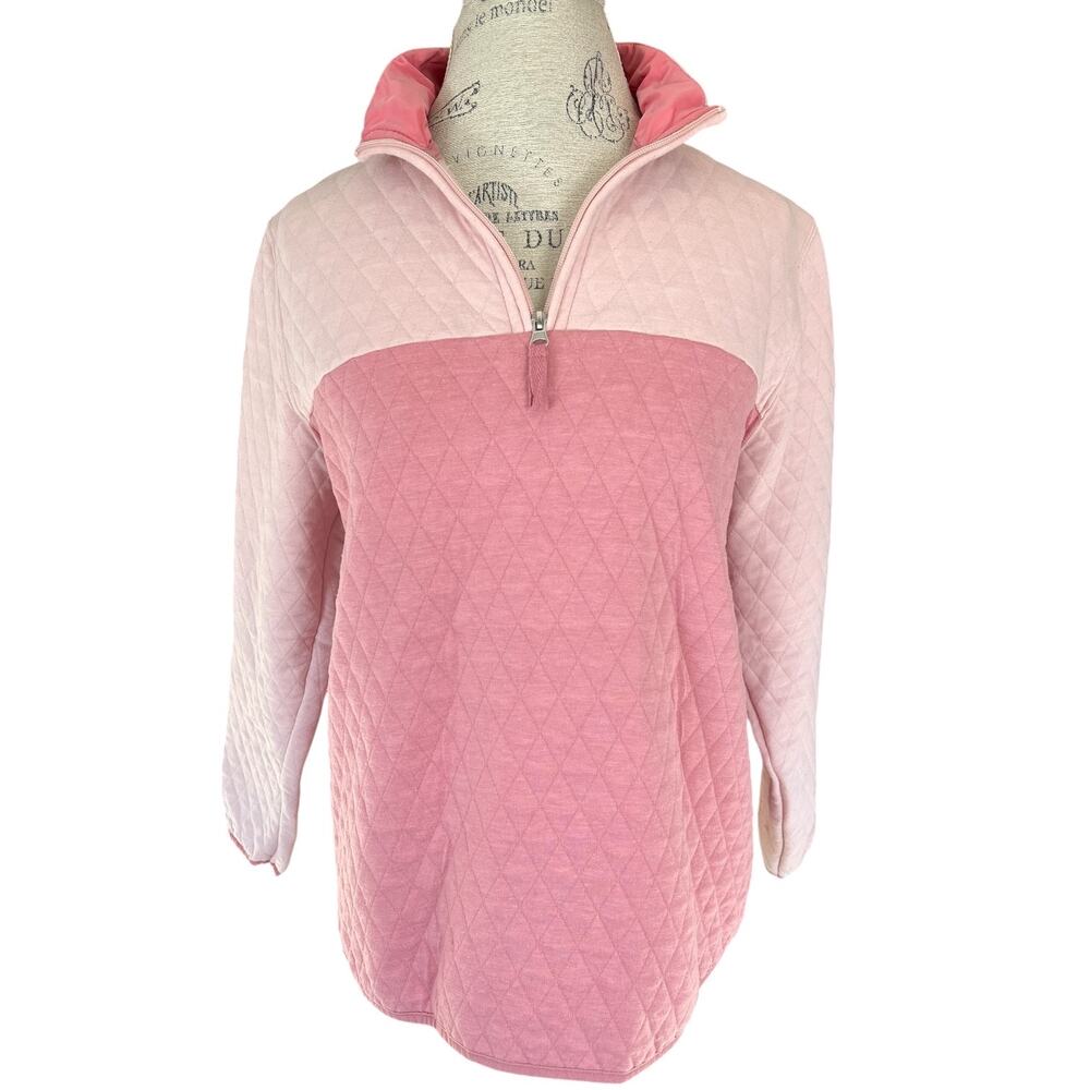 Berkley Jensen Quilted Quarter-Zip Pullover | Women’s Large | Pink Colorblock